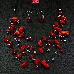 Betsey Johnson Red Stones, Crystals & Silver Beads